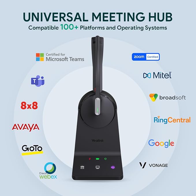 Yealink WH64 Mono DECT & Bluetooth Wireless Headset for Phone PC Cellphone | Teams Certified Single On Ear Headset, 3X Noise Canceling Mic, 26H Talk Time, 606 ft Long Range for Office Call Center