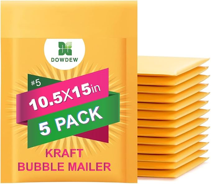 Kraft Bubble Mailers [5 Pack] Shipping Mailing Packing Padded Envelopes #5 (10.5" x 15")