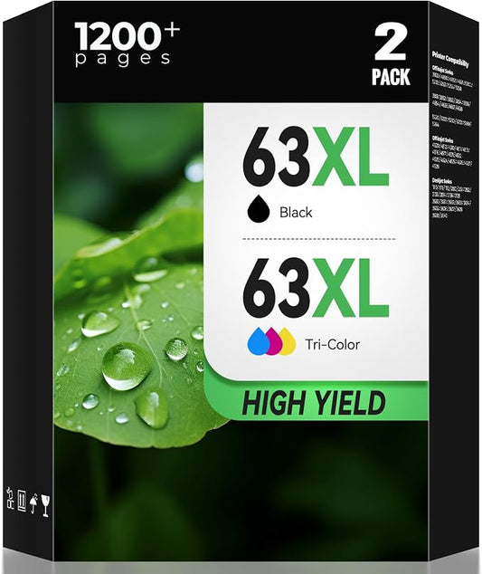 63XL Ink Cartridge Combo Pack for Office Jet 4650 3830 Envy 4520 Replacement for HP 63 63XL Ink Cartridges black and color Work for Office Jet 5255 5258 4652 4655 5200 5212 Envy 4512 (2-Pack)