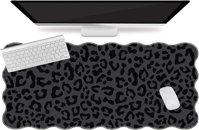 L-SPOUTTO Black Leopard Mouse Pad, Scalloped Desk Mat XXL Gaming Mousepad | Cheetah Gaming Mousepad,35.4x15.7in Non-Slip Base Keyboard Pad Waterproof Desktop Mat for Laptop Computer Game Home Office