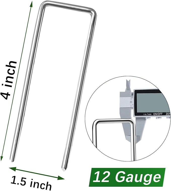 100 Pack Landscape Staples 4 Inch 12 Gauge Garden Stakes | Galvanized Garden Staples Pins Anti-Rust Ground Stakes for Weed Barrier, Irrigation Tubing, Landscaping Fabric, Yard Lawn