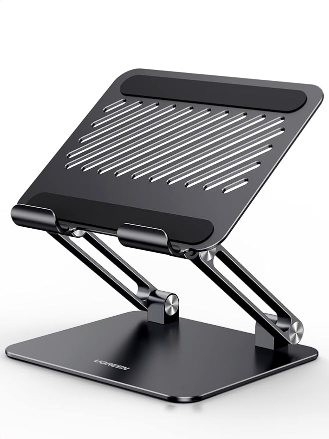 UGREEN Tablet Stand Holder for Desk Dual Rod Support Aluminum Tablet Holder Adjustable Multi-Angle Home Office Accessories Compatible with iPad Pro 13 12 11 10.5 Air Mini 5 4 3 2 Phone E-Reader Black