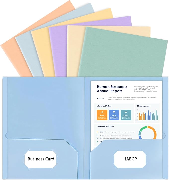 6 Pcs Two Pocket Folders, Colored File Folders with Pockets, Paper Folders | Heavy Duty Paper File, Pocket Folder with Pockets, Fit Letter Size, with Business Card Holder, for School, Office, Business