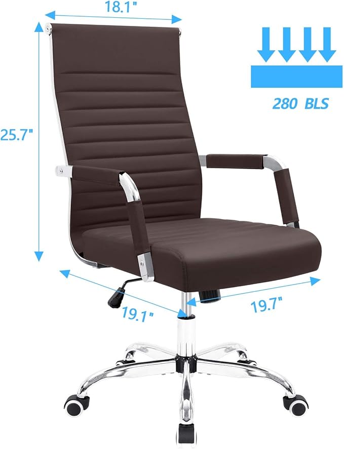 Furmax Ergonomic Office Desk Chair, Executive Ribbed Mid-Back PU Leather Conference Room Chair Adjustable Swivel Chair with Arms (1, Brown)