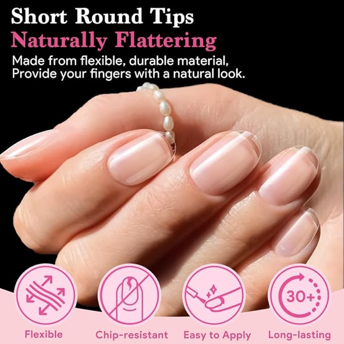 Short Round False Nail Tips, 15 Sizes 510 PCS Clear Soft Press On Fake Nail Pre-shaped Half Matte Full Cover Gel Nail Tips Extensions Strong Thick Long Lasting for DIY Beginners & Salon Manicure