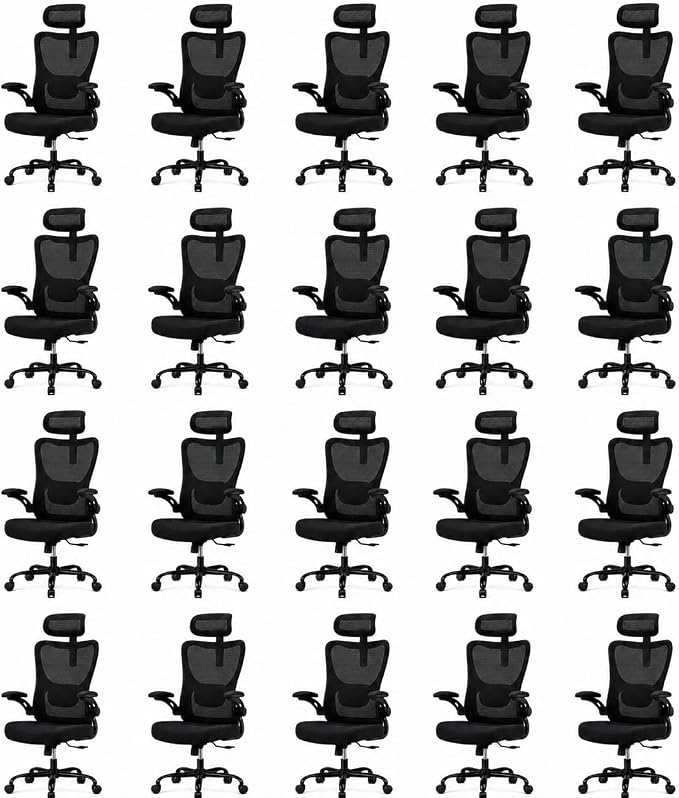 HUANUO Ergonomic Office Chair, High Back Computer Desk Chair with Adjustable Lumbar Support and Headrest, Comfy Gaming Chair with 3D Armrests, Home Office Rolling Chair, Max Load 300 lbs, Pack of 20