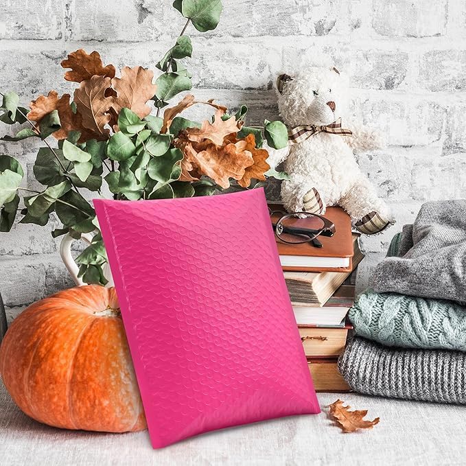 Koja 5 X 8.6” Padded Bubble Mailers 50-Pack. Quality Mailing and Shipping Envelopes and Bags with 5 X 7" Usable Size. Extra-thick Padding. Fast and Easy Self-seal Envelope. (Pink)