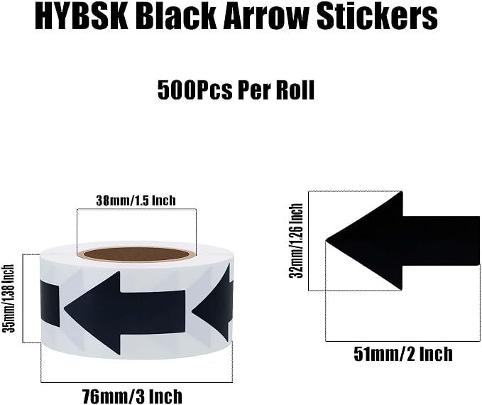 Hybsk Arrow Stickers Bright Eye-Catching Versatile Arrow Signs for Office Marking Plans Total 500 Labels Per Roll (Black)