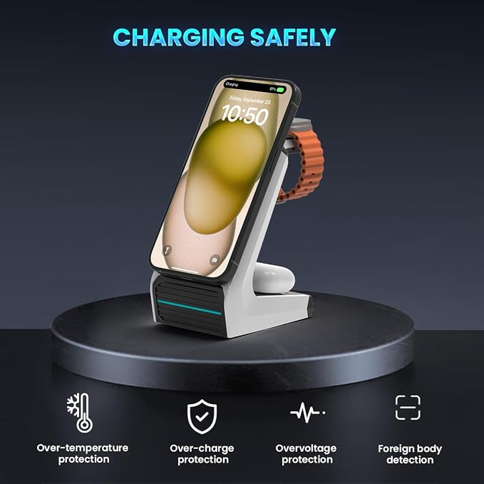 JoyGeek 3-in-1 Wireless Charging Station,Charger Stand for iPhone 15/14/13/12 Series, Fast Magnetic Charging Dock for Watch Ultra 2/9/8/7/6/SE/5/4/3/2,AirPods Pro 3/2