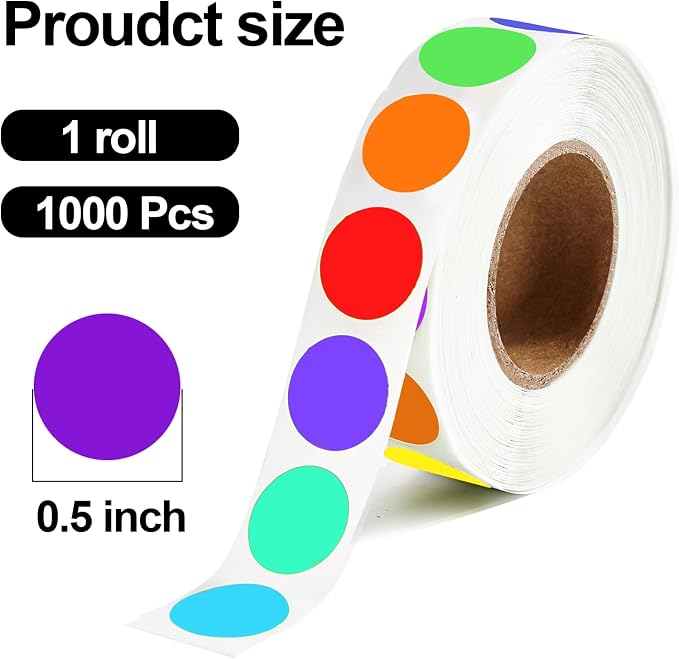 1000 Pcs Colored Round Stickers 1/2 Inch Color Circle Dot Stickers Small Code Labels for Office Shop Yard Sale Home Classroom Marking (Colorful, 1000 Pcs)