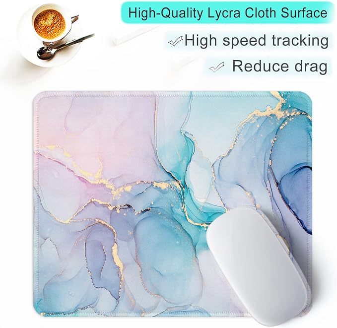 ITNRSIIET Mouse Pad with Stitched Edge Premium Textured Smooth Precise Operation Waterproof Washable Non-Slip Rubber Base Desktop Protection Mat, 10.2×8.3×0.12 inches, Color Textured Marble