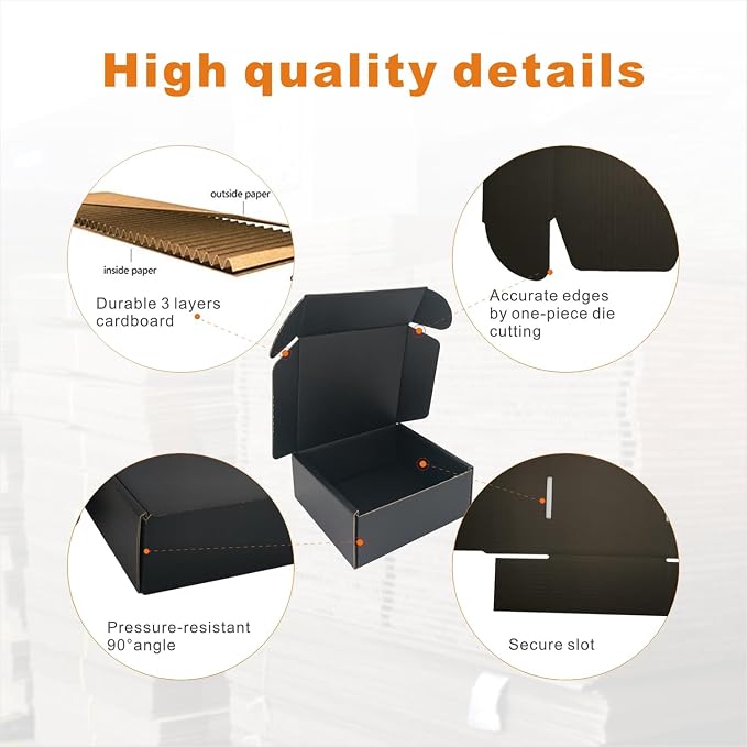 50 Pack 5x5x2'' Small Shipping Boxes, Corrugated Cardboard Mailers for Business, Black (CM552B)