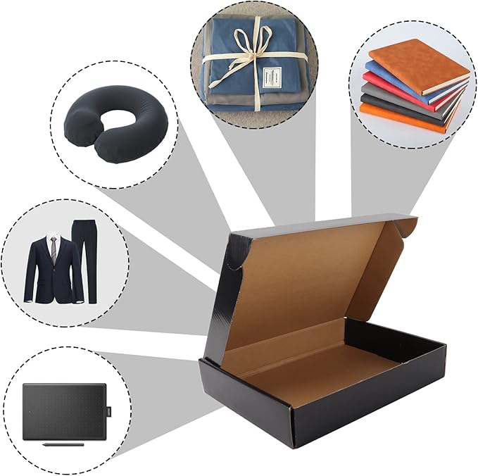 EXYGLO Shipping Cardboard Boxes for Small Business, Packing and Mailing, 11x8x2 - Pack of 25, Black