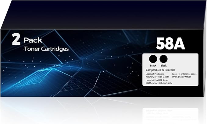 58A Toner Cartridge Black Laser Jet Pro M404dw Enterprise M406dn Compatible for HP 58A CF258A Toner Cartridges Replacement Pro M404dw M406dn M404dn M404n MFP M430f M428dw M428fdn fdw Printer(2 Black)