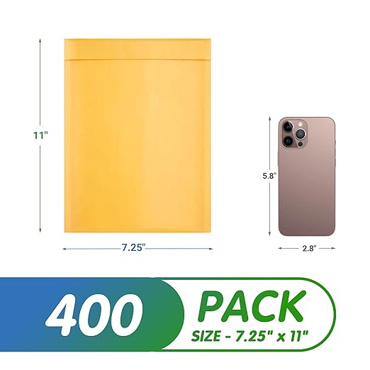 Kraft Bubble Mailers 7.25 x 11 Inch Yellow, Padded Envelopes Self Seal, Pack of 400, Bubble Lined Kraft Paper Mailing Envelopes for Shipping