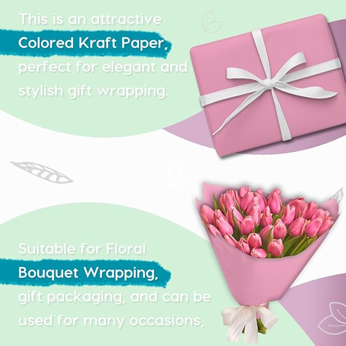 SMART&CASUAL 48" x 1,500" (125') Light Pink Kraft Craft Paper Roll for Gift Wrapping Bulletin Board Bouquet Flower Kids Art Packing Parcel Table Covering 80GSM 55LB (Light Pink, 48" x 125')