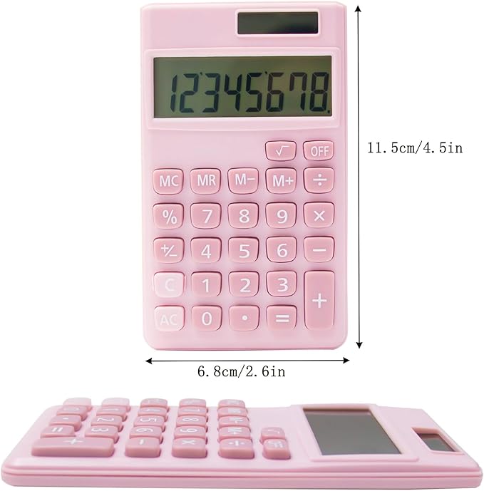 Basic Standard Calculators Small Digital Desktop Calculator with 8-Digit LCD Display, Battery Solar Power Smart Calculator Children's School Adult Office Family Standard Functions (8 Bit Pink)