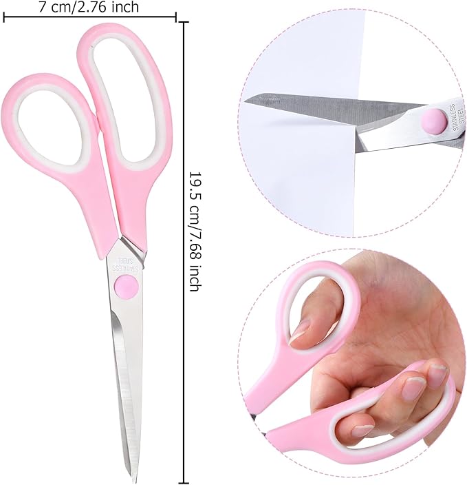 Pink Scissors, 7.5" All Purpose Scissor for Office and Home, Stainless Steel Craft Sewing Fabric Shears with Comfort Grip, Right/Left Handed (2 Pack)