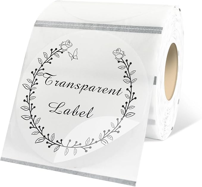 2" Round Transparent Thermal Label Stickers,Self-Adhesive Direct Thermal Labels,300 Sheets with Perforation Line in ROLL