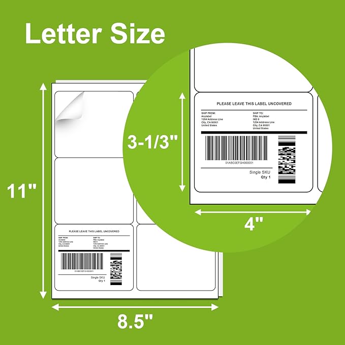 3-1/3" x 4" Shipping Address Labels for Laser & Inkjet Printer - 6 Per Page Mailing Labels for Packages Permanent Adhesive, 6 up 3-1/3" x 4" Stickers Paper (100 Sheets, 600 Labels)
