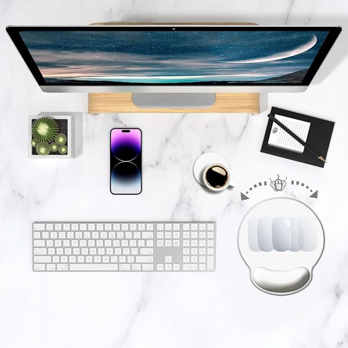 DOOKE ErgoComfort Wrist Rest Mouse Pad-Ergonomic Office Mousepad with Wrist Support-Non-Slip,Pink Desk Accessories Mat for Home&Game Decor White