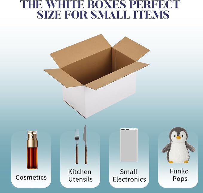 Small Shipping Boxes 10x6x6 Set of 6 | White Corrugated Cardboard, Box for Packaging Small Business Mailing Moving Gifts Wrap, Easy Assemble