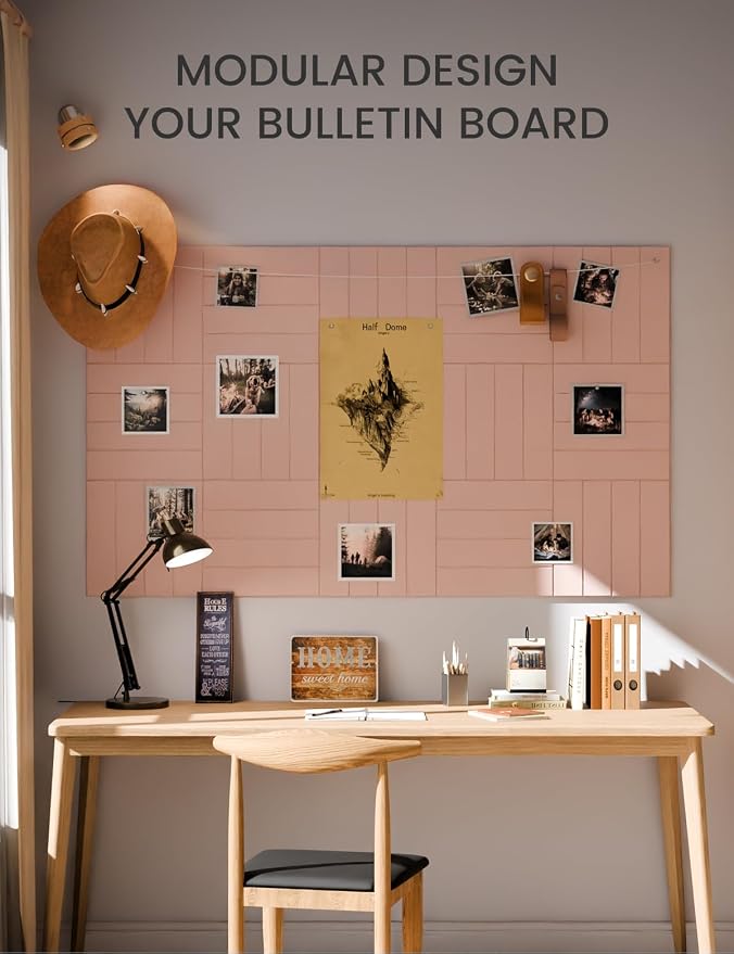 Fluxynara Felt Bulletin Board & Cork Board Alternative, Pink | 36" x 24" Pin board, Removable Adhesive Tabs, Easy Install Without Wall Damage, For Home Office Decor