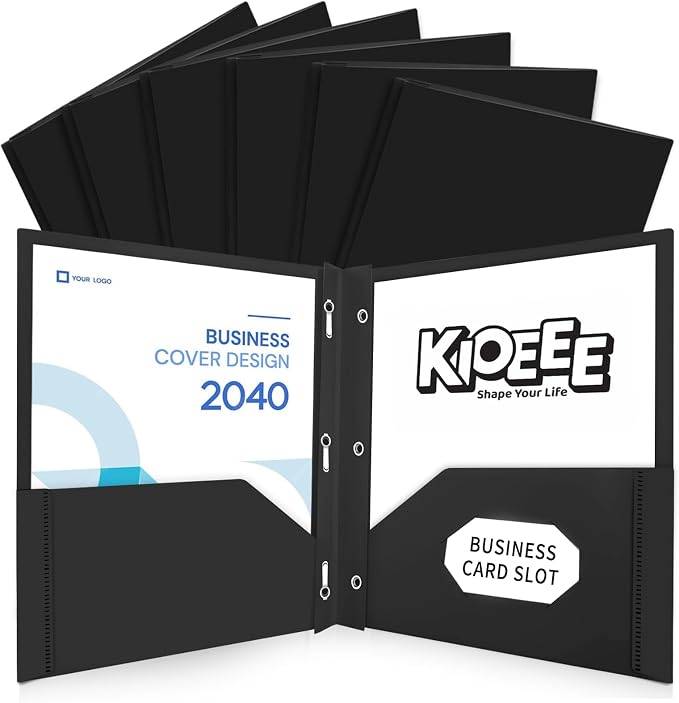 Plastic Folders with Pockets and Prongs (Black,6 Pack),Fit Letter Size Paper,Business Card Slot,2-Pocket Folder for School Office or Home,Durable Acid-Free Poly,Back to School Supplies Bulk