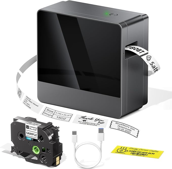 P780BT 1 Inch Label Maker Machine with-Tape, 24mm Office Labeler | Portable Bluetooth Wireless Label Printer Rechargeable for Home Small Business Crafting, Prints Up to 24mm (1”) Wide-Labels