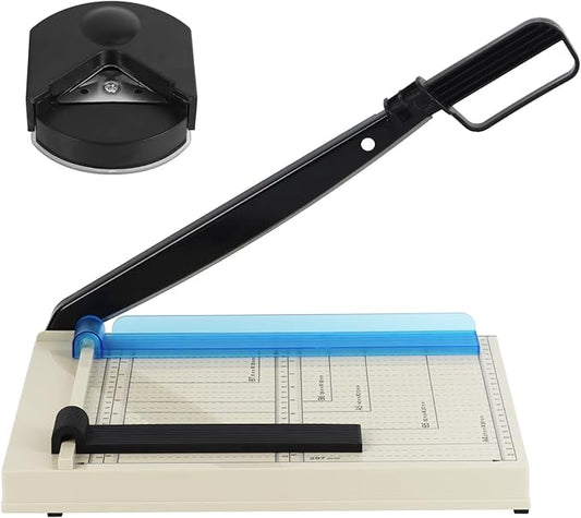 AstraLoom Professional Paper Cutter: All-Metal Body, Precisely Cuts 12 Sheets of A4 Paper at Once, Includes Safety Lock & Corner Rounder