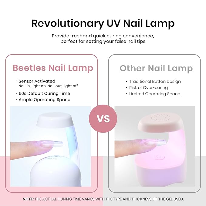 Beetles Gel Nail Kit Short Square with Nail Dehydrator and Primer, 576Pcs Half Matte Etch-X Gel Tips Solid Glue Mini Lamp Acrylic Tips Easy DIY Extension Set Gift for Women