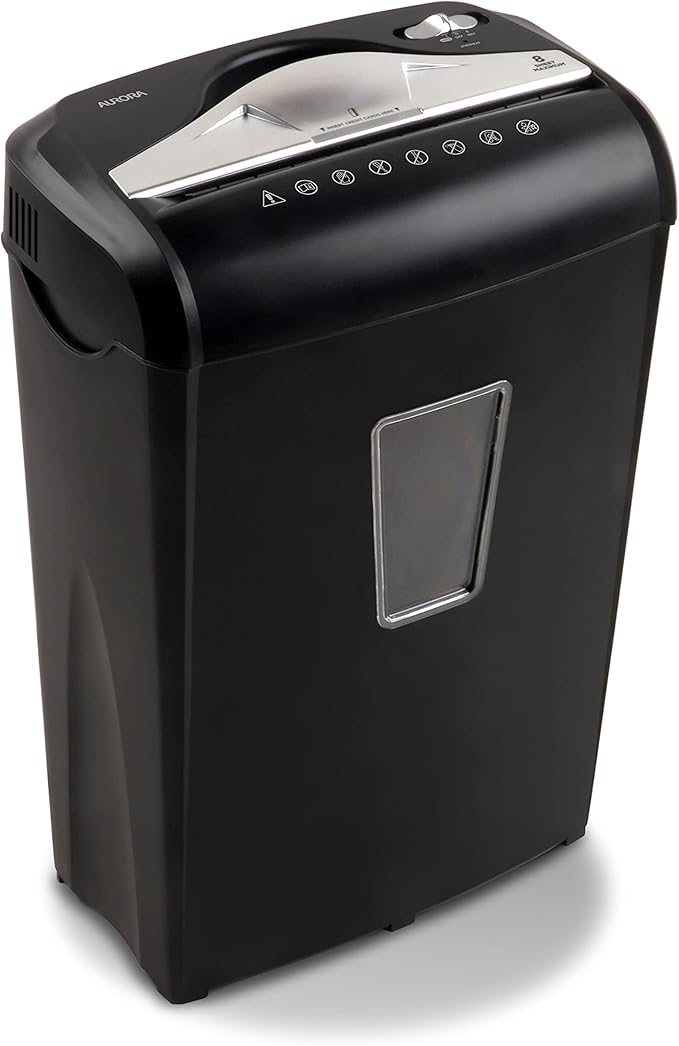Aurora High-Security 8-Sheet Micro-Cut Paper Credit Card Shredder and 16 Oz Synthetic Shredder Oil Bottle
