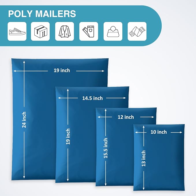 UCGOU 100 Pack Not Padded Navy Blue Mailers Variety Pack, 10x13 Inch & 12x15.5 Inch & 14.5x19 Inch &19x24 Inch Mailing Bags, Self-sealing Adhesive Mailers Assorted Sizes for Small Business