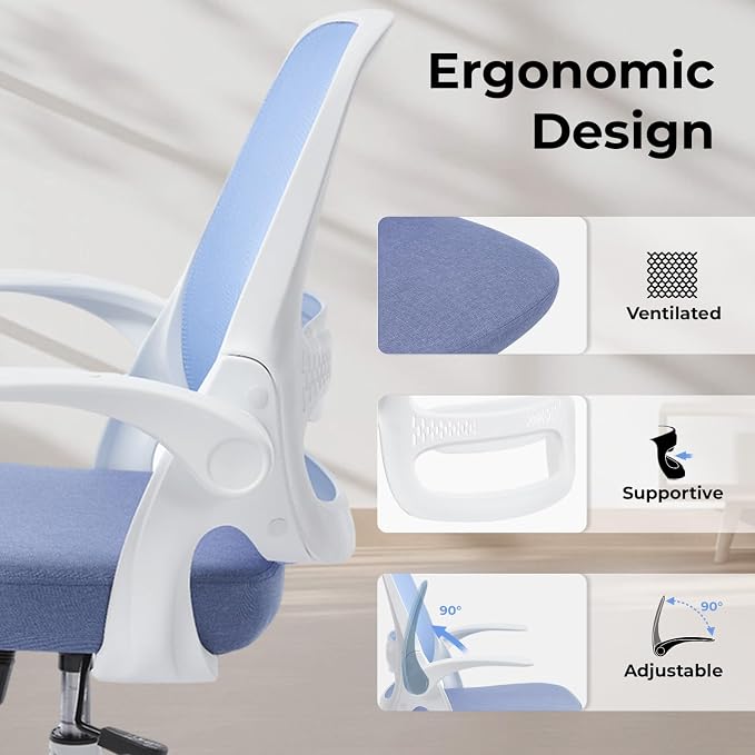 amseatec Mesh Office Chair, Ergonomic Home Office Chair with Flip-Up Arms | Breathable Mesh Back & 3" cushion. BIFMA Certified. 90-110° Rocking. Supports 300 lbs.