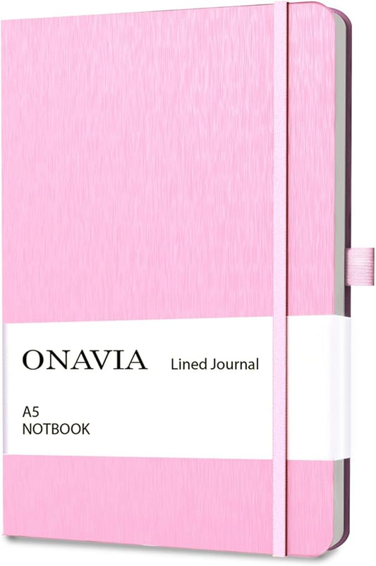 A5 Hardcover Notebook Journal, College Ruled Lined Notebook for Work, Office Meetings, Journaling, Planning & Daily Writing, 160 Pages (80 Sheets), 5.8 x 8.3 in, Pink