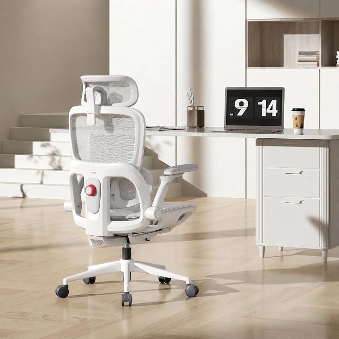 SIHOO B300 PRO Ergonomic Office Chair, High Back Mesh Computer Chair, White | 3D Wide Headrest, 6D Flip-Up Rotatable Armrests, Adaptive Lumbar Support, 135° Reclining Home Office Desk Chair