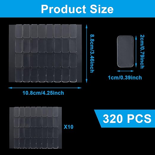 Removable Mounting Putty, 320 Pcs, 20x10mm | Clear Sticky Tack, Double-Sided Adhesive, No Trace for Poster, Museum, Wall Hanging, Craft & Home Office Decor