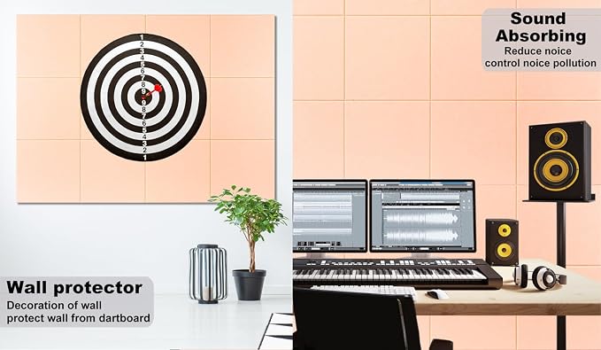 Felt Wall Tiles Bulletin Board Large Cork Board Alternative 12 Pack 11.81”x11.81”x0.47” Felt Pin Board Tack Board with Safe Removable Adhesive Tabs for Home Office School 48x36(Light Pink)