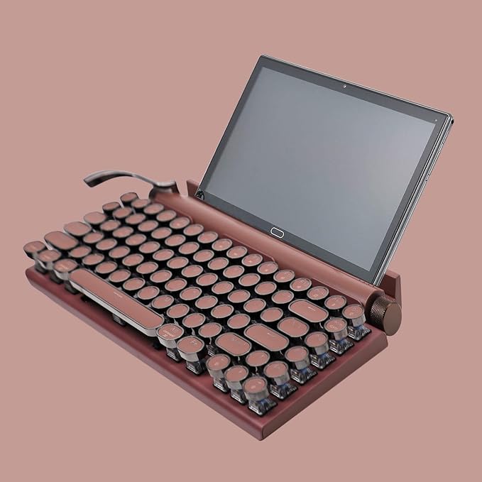 Adventurers Retro Typewriter-Style Mechanical Keyboard, 83 Keys, 75% Compact Layout, Bluetooth 5.0 and Wired, Hot-Swappable Blue Switch, White Backlit for Windows/Mac/iPad/PC/Laptop (Rose Red)