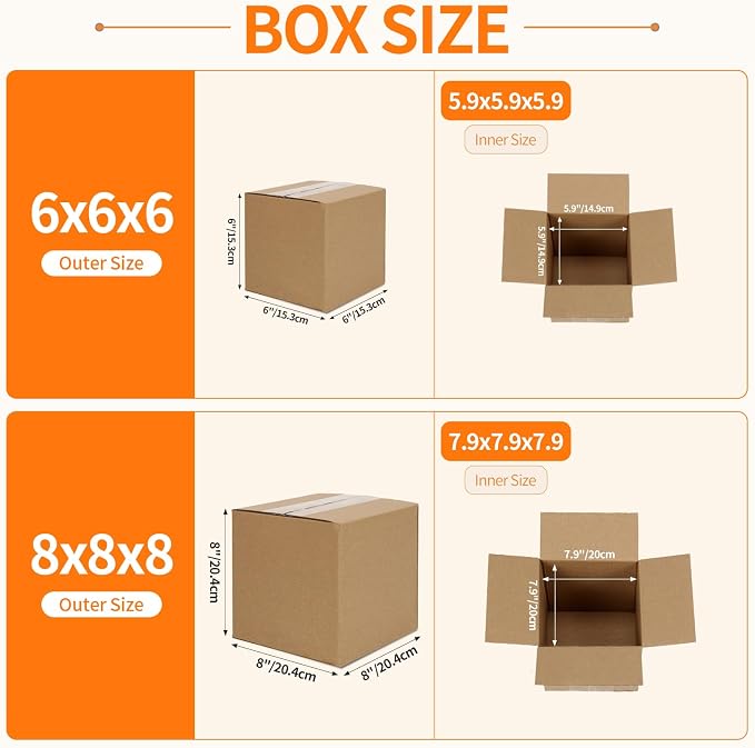 Hoikwo 30 Packs Brown Shipping Boxes Mixed Sizes | 15 PCS Each of 8x8x8, 6x6x6 Cardboard Box for Small Business Packaging and Mailing