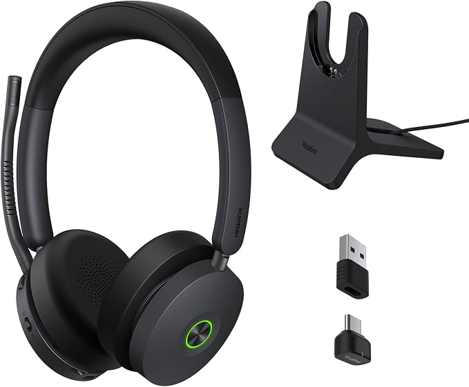 Yealink BH74 ANC Wireless Headset with Mic for Work Office,Teams Certified | 6 AI Noise Cancelling Microphone,Bluetooth Headset with Charging Dock,32H Talk Time & Flip to Mute,USB C/A Dongle Hybrid Work