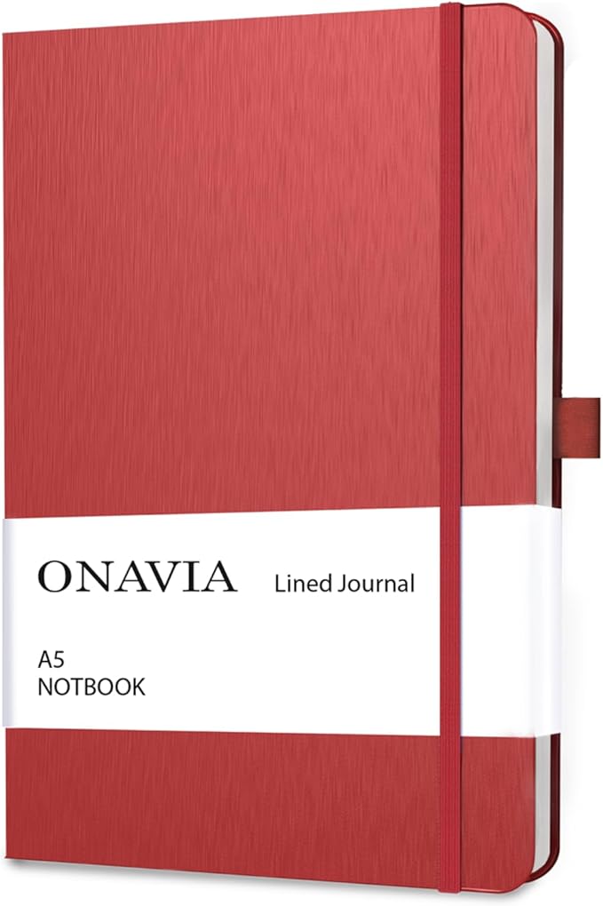 A5 Hardcover Notebook Journal, College Ruled Lined Notebook for Work, Office Meetings, Journaling, Planning & Daily Writing, 160 Pages (80 Sheets), 5.8 x 8.3 in, Red