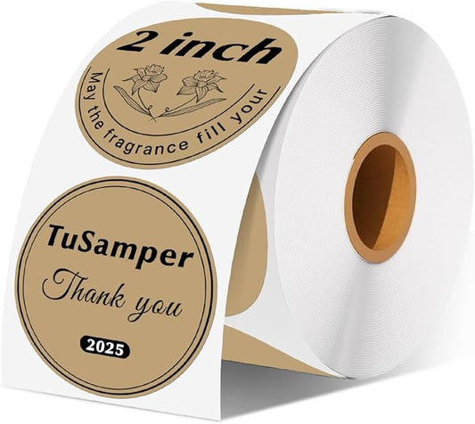 2 Inch Round Thermal Labels Stickers, Self-Adhesive Circle Direct Thermal Label, Multi-Purpose Roll Sticker for DIY Logo Design, QR Code, Name Tag, Roll of 500 Labels, Brown