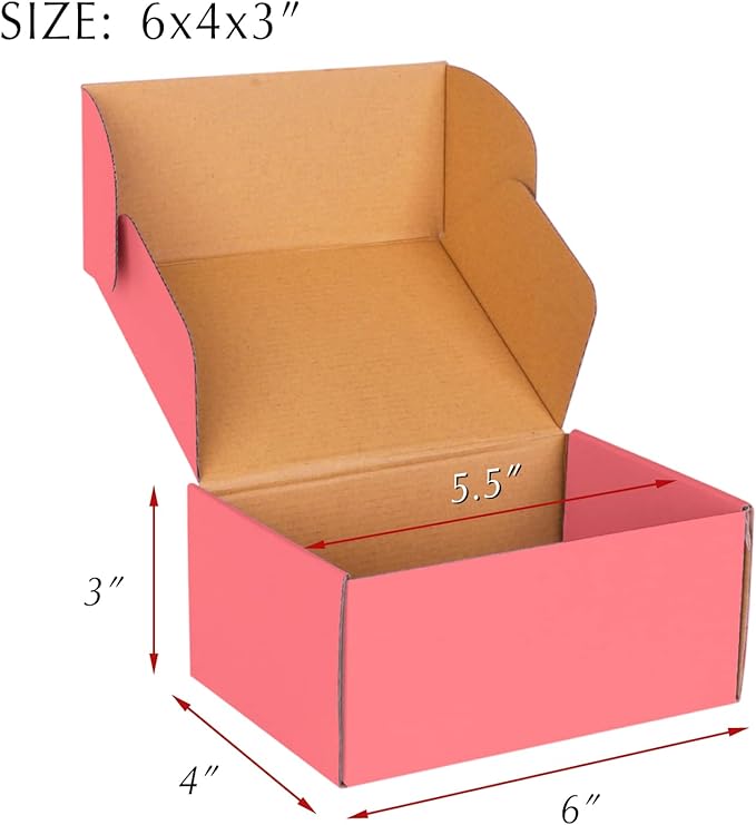 Pink Cardboard Corrugated Boxes - 6x4x3, 30 Pack Small Shipping Boxes for Mailing & Packaging