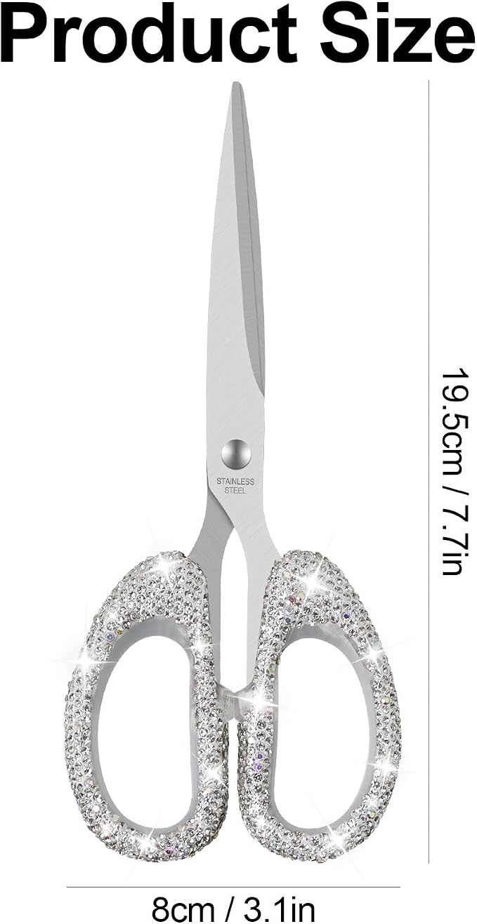 MultiBey 7.7" Rhinestone Cute Scissors, White | Cute Sparkly Rhinestone Scissors with Stainless Steel Blades | Aesthetic Craft Shears for Scrapbooking, Journaling & Office