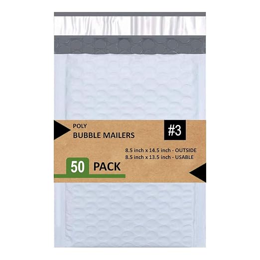 SALES4LESS - Poly Bubble Mailers, Waterproof & Cushioned Padded Envelopes for Shipping, 8.5 x 13.5 in (50 Pack, White)