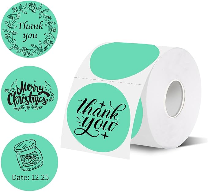 starboling Thermal Labels,2 Inch Cyan Round Thermal Printer Stickers,Self-Adhesive Round Direct Thermal Labels,Thermal Stickers for DIY Logo Design,Name Tag (500/Roll）