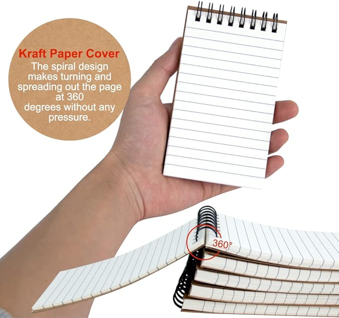 Pocket Notebooks, 3x5 Small Notepads, Mini Top Spiral Notebook, Little Size, Lined College Ruled Paper, Tiny Memo Pads for Home, Office, Work, School, Meeting, or Travel,6 Pack