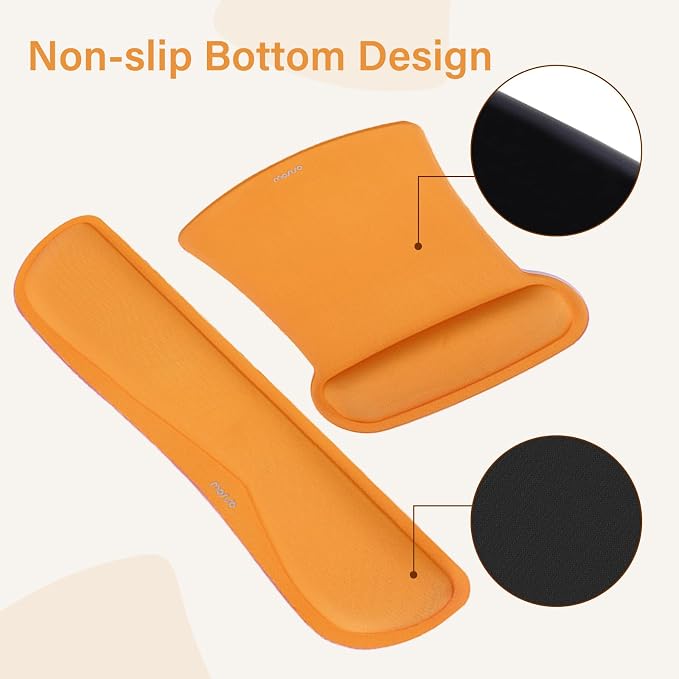 MOSISO Keyboard Mouse Pad Set, Large Gaming Mousepad&Keyboard Wrist Rest | Mouse Wrist Rest&Coaster, Ergonomic Non-Slip Mousepad&Easy Typing Cushion with Memory Foam for Home Office, Orange