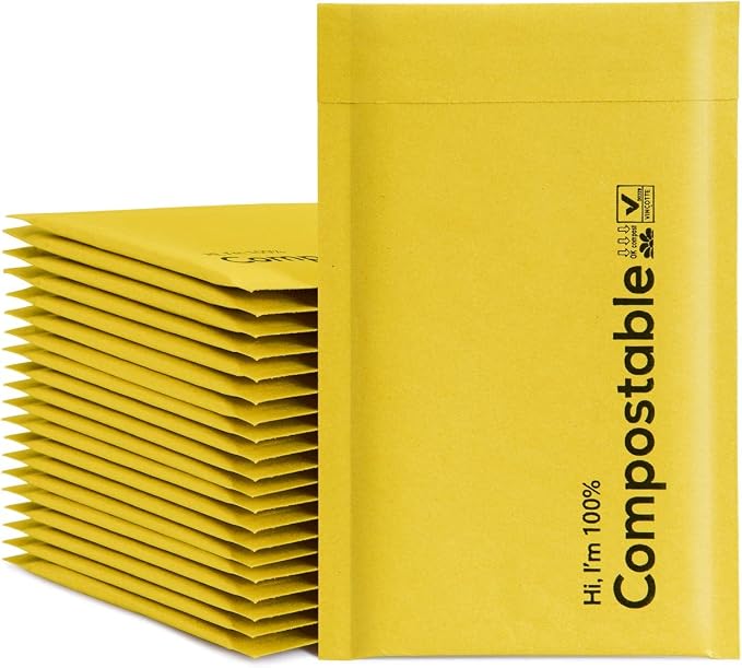 KTOB 4x8 100% Biodegradable Bubble Mailers | 25 Count #000 Compostable Padded Packaging Wrap Envelopes Pouches Eco Friendly Self Seal Bags